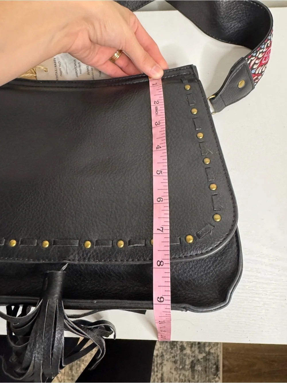 Ampere Creations Black Crossbody Bag Embroidered Strap Tassel Boho Western NWT‎